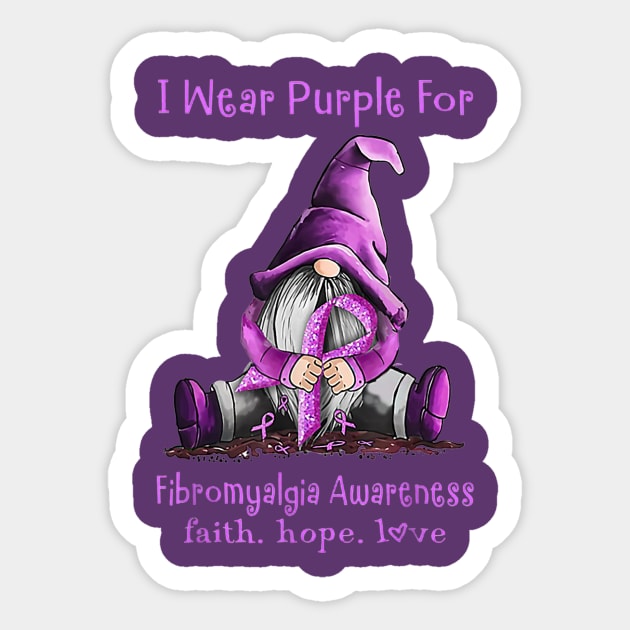 I Wear Purple For Fibromyalgia Awareness Gnome Sticker by sousougaricas